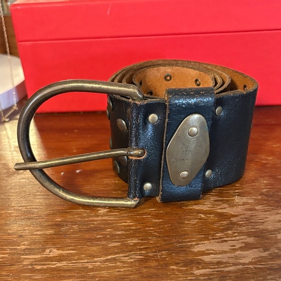 Vintage Black Leather w /Belt brass buckle main image 4